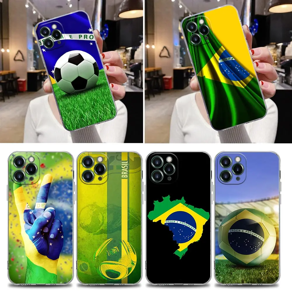 

Brazil Football Brazilian Flag Clear Case For iPhone 16 15 14 13 12 11 Pro Max Mini Xs X 7 8 Plus 6 Cover For iphone 16 Pro Case