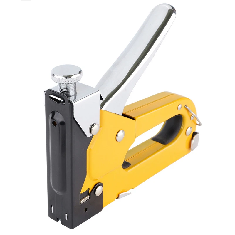 

Heavy Duty Staple Gun 3 in 1 Adjustable Power Chrome Finish Aluminum Alloy Supports T Type N Type U Type Staples Ergonomic Grip