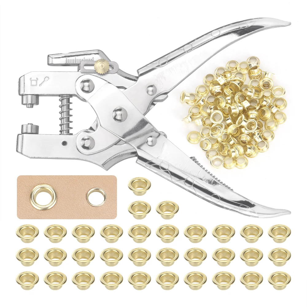 Dual-Purpose Eyelet Hole Punch Pliers Kit 100 Eyelets Grommet Metal Tool for Fabric Leather Belts Canvas Shoes Punching Tools