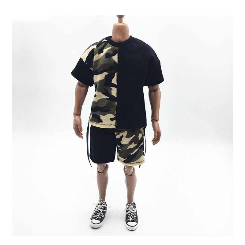 

1/6 Scale Men's Camouflage Patchwork T Shirt and Shorts Set Model for 12''Figures Bodies DIY Accessories