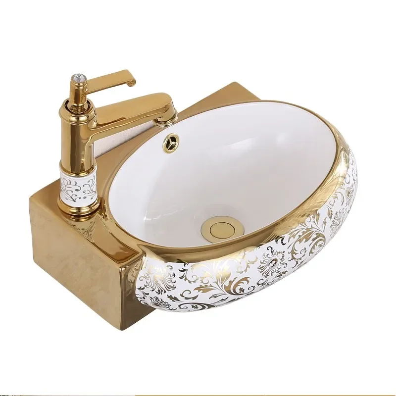 Small Apartment European-Style Mini Ceramic Wall-Mounted Washbasin Bathroom Wash Basin Triangle Balcony Bathroom Cabinet Hanging