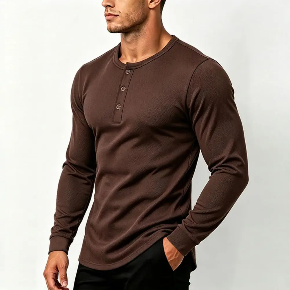 Men's Long Sleeve Pullover Shirt, 3 Button Placket Quick Dry Athletic Top,Stylish Mens Basic Shirts for Fall Daily Wear