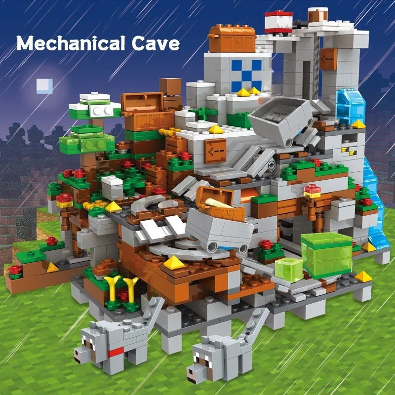 

2025 New 1000+PCS Building Village Tree House Waterfall Dig Mine Shaft Monster Railway Ore Car Building Blocks Toy For Kids Gift