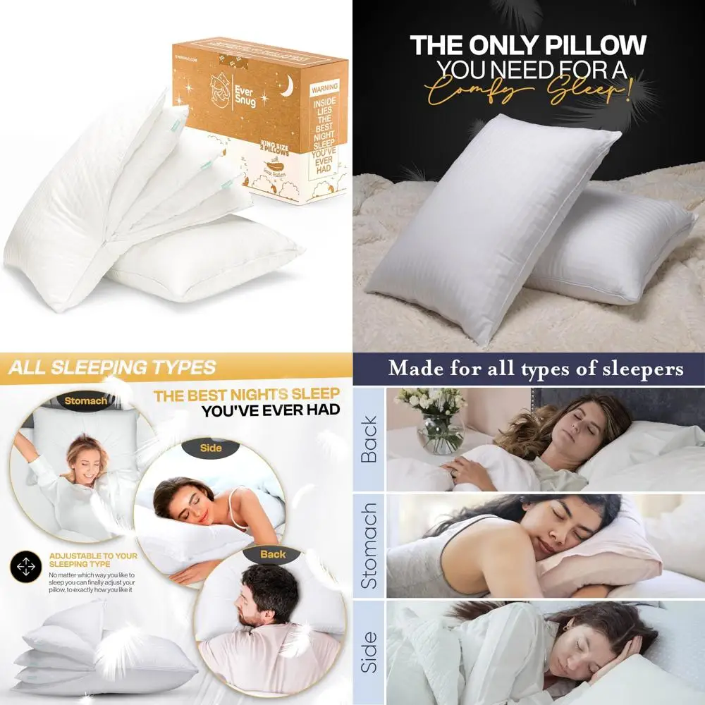 

Set of 2 King Size Goose Feather Adjustable Cooling Support Pillows for Sleep