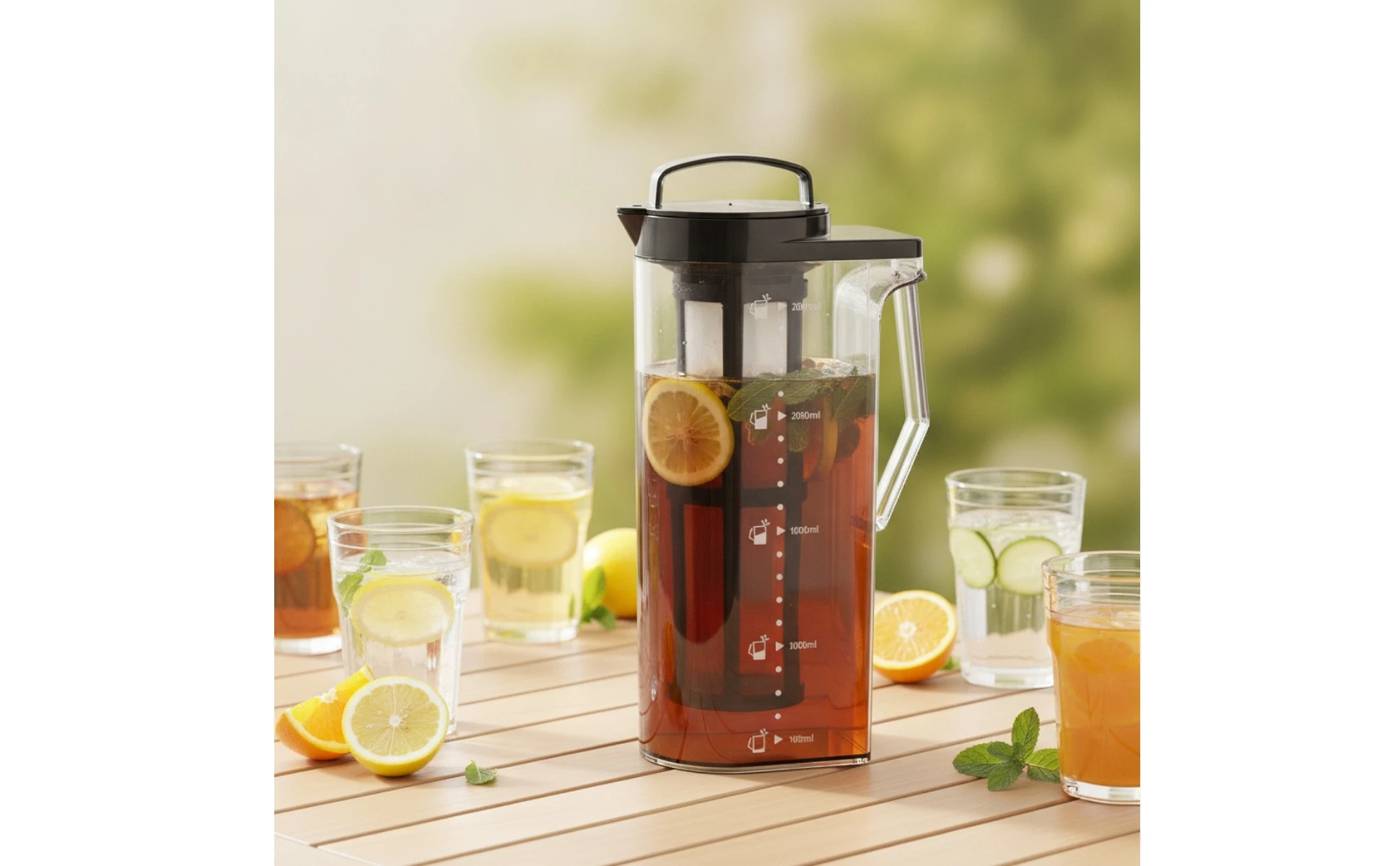 Refrigerator Pitcher with Infuser Slim Infusion Pitcher with Filter Carafe with Lid Clear Water Jug Graduated for Families