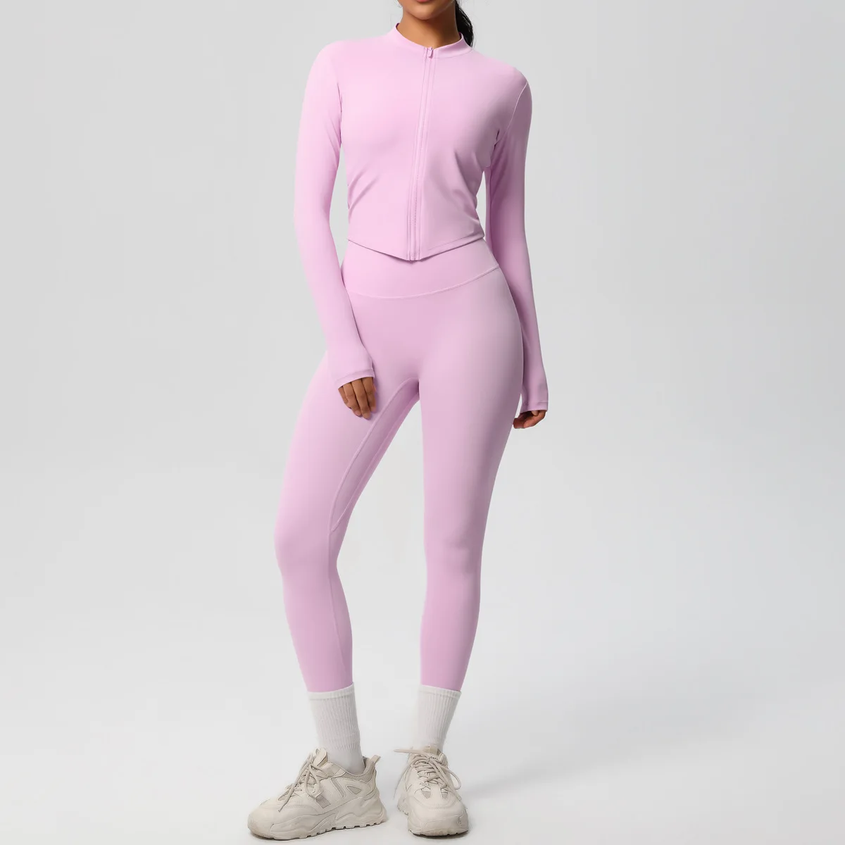 Seamless Yoga Set Sports Fitness Hip-lifting Skinny Double-sided Polished Long-sleeved Zipper Workout Gym Tracksuit for Women