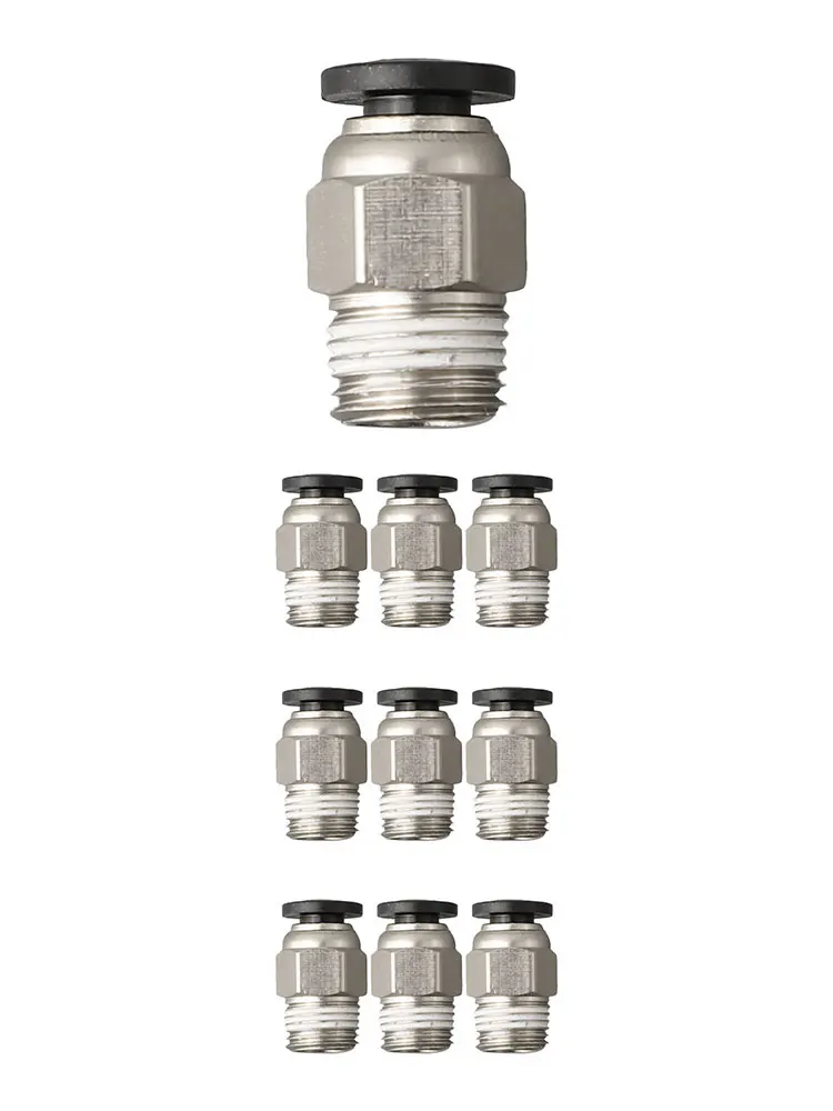 PTFE Straight Pneumatic Connector PC4-M10 Push Stainless Steel Thread Tube 10 Pcs External Fitting High Quality