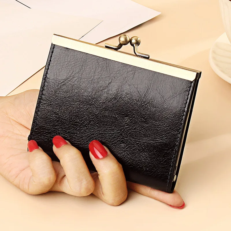 2022 Genuine Leather Vintage Oil Wax Women Men Wallets Female Coin Money Purse Bag Hasp Clutch Organ ID Credit Card Holder Clip