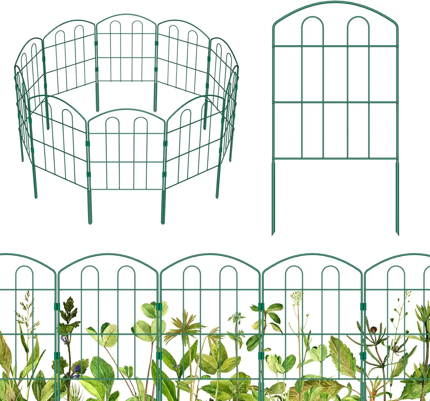 

28 piece decorative green garden fence outdoor coating metal rust proof landscape forged iron wire frame folding courtyard fence