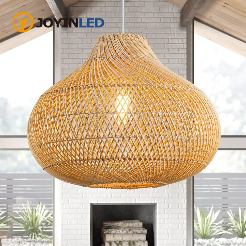 

Dia 16.5in Rattan Pendant Lights E26/E27 Wicker Chandeliers Hand-Woven Boho Hanging Lamps Rattan Basket Ceiling Lighting Fixture