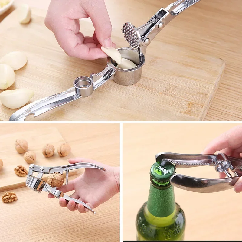 5 In 1 Garlic Press Clip Walnut Scraper Fish Scale Open Wine Multi-functional Stainless Steel Manual Pull Type Garlic Beater