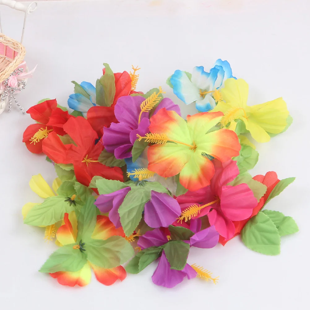 

72Pcs Artificial Wood Hibiscus Flowers Premium Fake Flower Decor Hawaii Party Photography Prop Ornament