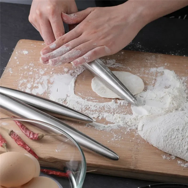 1Pc Stainless Steel Rolling Pin Kitchen Utensils Dough Roller Bake Pizza Noodles Cookie Dumplings Making Non-stick Baking Tool