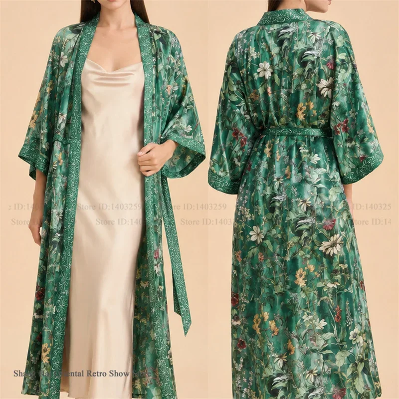 New Femael Long Twinset Robe Set Nightgown Print Flower Kimono Bathrobe Gown Sleepwear Spring Autumn New Homewear Lingerie