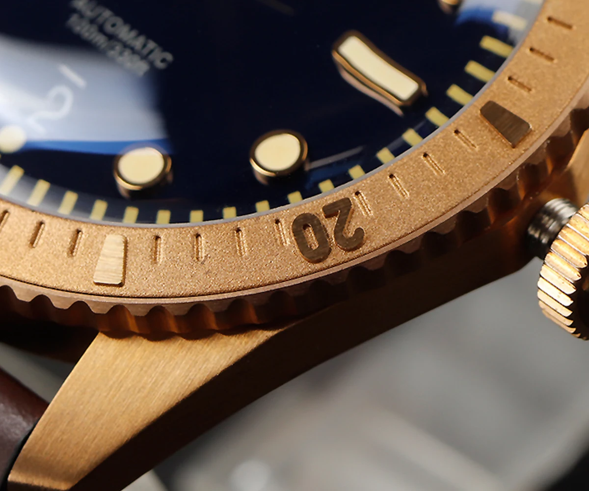 SEA HORIZON SH01 SH02 Herren Bronze Automatik-Taucheruhr CuSn6 42mm PT5000 SW200 Doppelt gewölbtes Saphirglas 100M – Detail 9