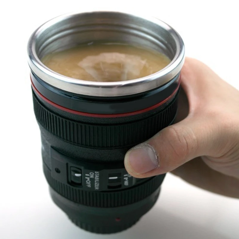 Stainless Steel Self Stirring Coffee Mug Camera Lens Coffee Mug Multipurpose Photographer Camera Mug Personalized Gift Durable