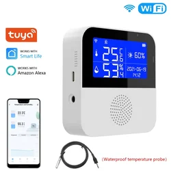 Tuya WiFi Sensor de Temperatura e Umidade, LCD, Vida Inteligente, Monitor Remoto, Termômetro Interior, Higrômetro, Alarme Meter, Alexa Voice