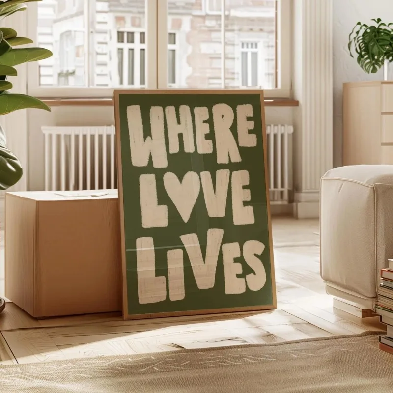 Where Love Lives Canvas Wall Art Bold Lettering Poster Unframed Canvas Print Colorful Modern Bedroom Living Room Wall Decor