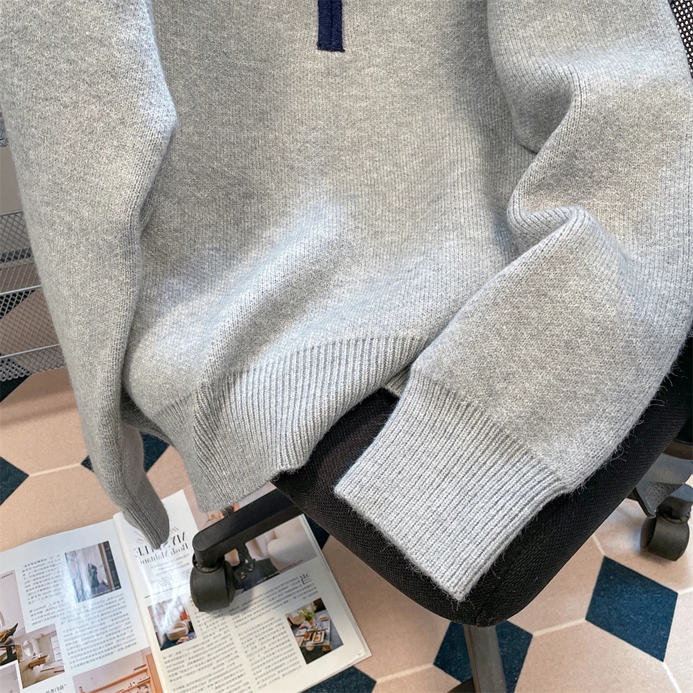 Casual  Ne Knitted Sweater f Zipper ex Autumn Winter Vintage Loose Fit Long Sve Youth Faion No Ironing Requ...
