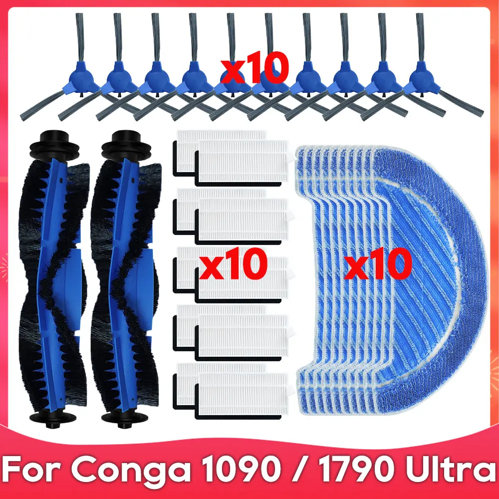 Fit For Conga 1090 / 1790 Ultra / 1790 Titanium Roller Side Brush Hepa Filter Mop Rag Robot Vacuums Spare Part Accessories