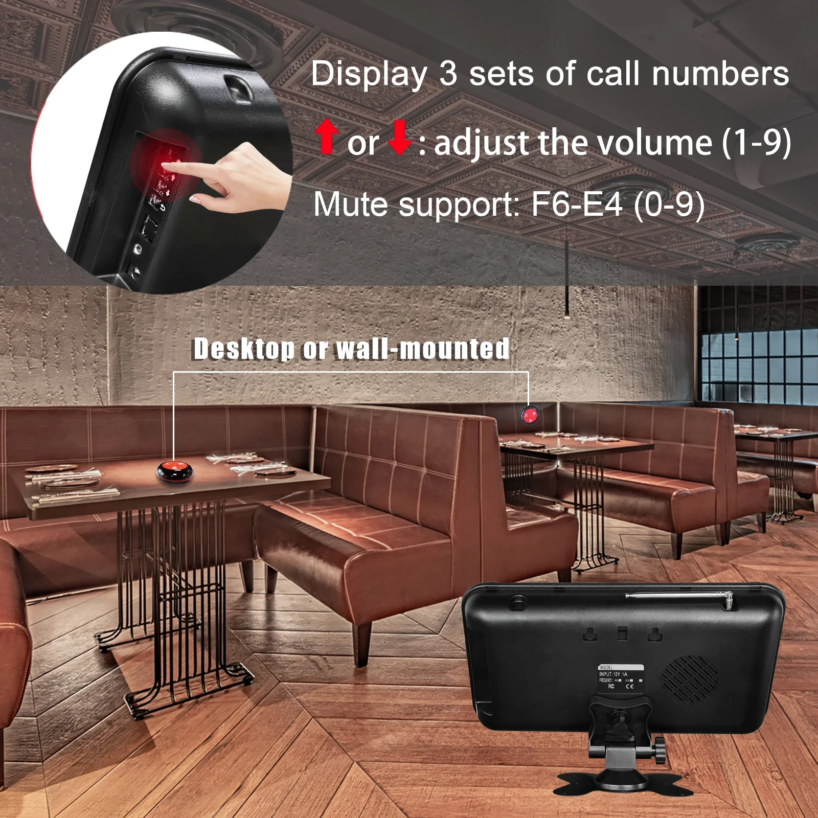 Ycall KOQI Restaurant Waiter Call System 3-Digit Number Display Host Receiver 10 Hookah Call Bell Button Voice Monitoring Pager