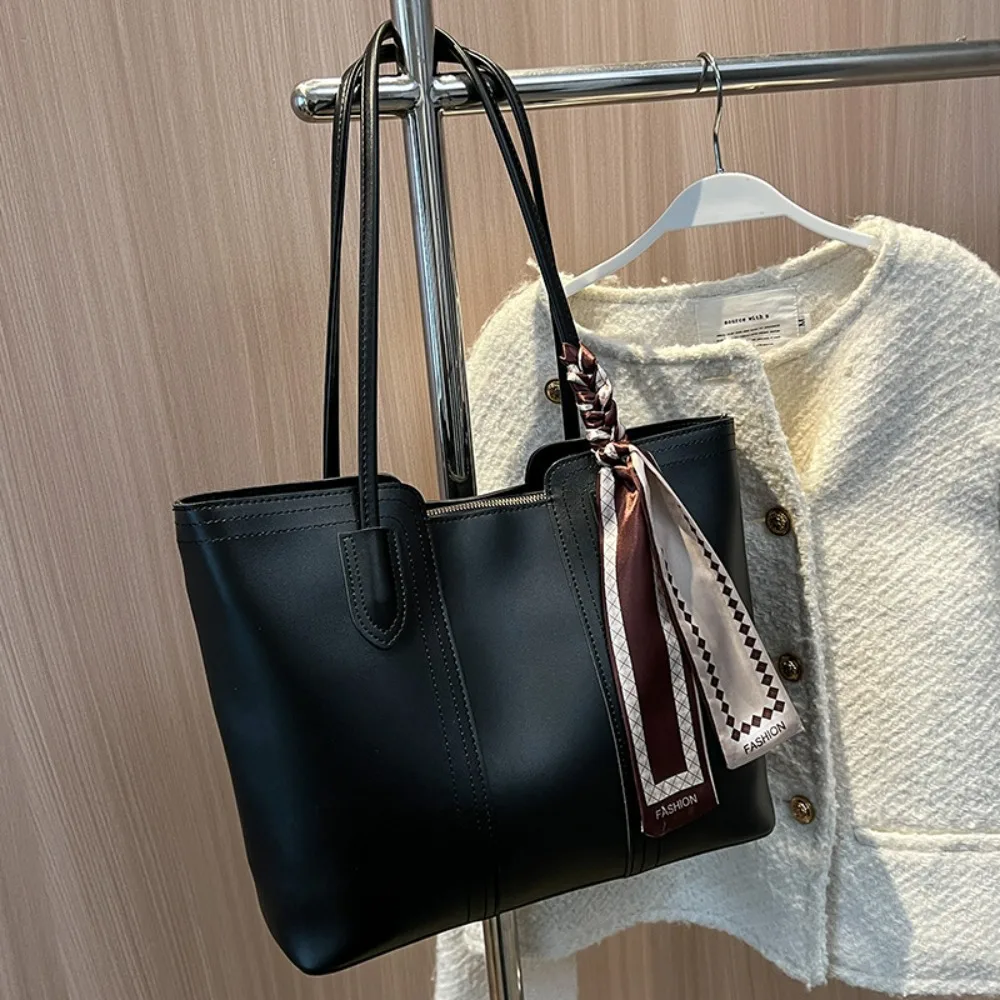 

Fashionable Korean Style Tote Bag Casual Solid Color One Shoulder Bag Polyester Silk Scarf Women Handbag Shopping
