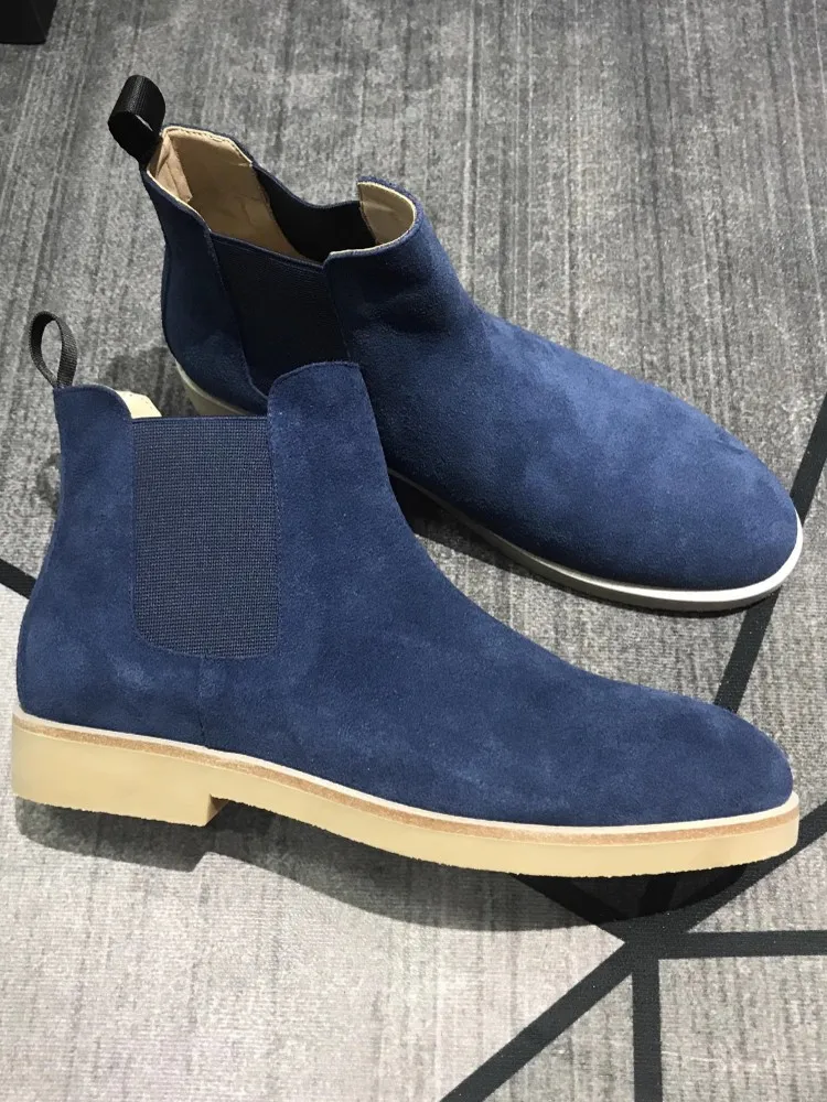 British Style Vintage Mens Business Work Cow Suede Leather Chelsea Boots Slip On High Top Ankle Low Heels Boots Loafers Shoes