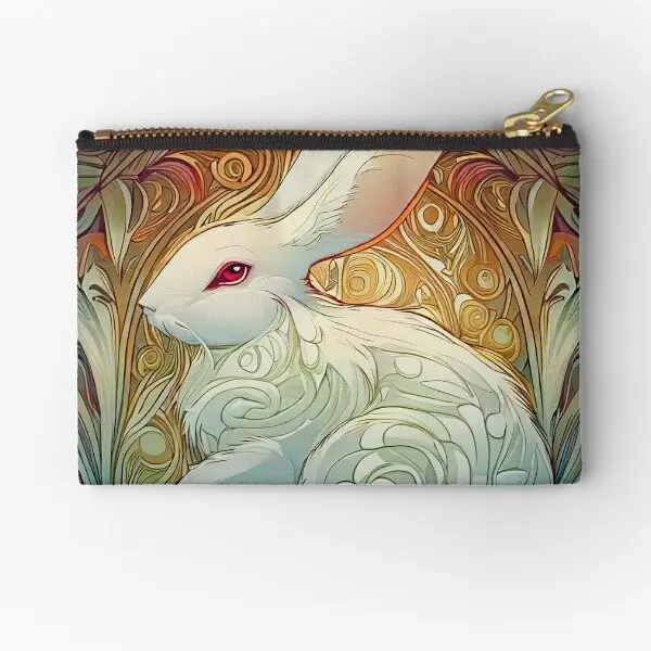 Art Nouveau Ruby Eyed Rabbit  Zipper Pouches Coin Pure Packaging Women Panties Money Bag Storage Cosmetic Wallet Underwear Key