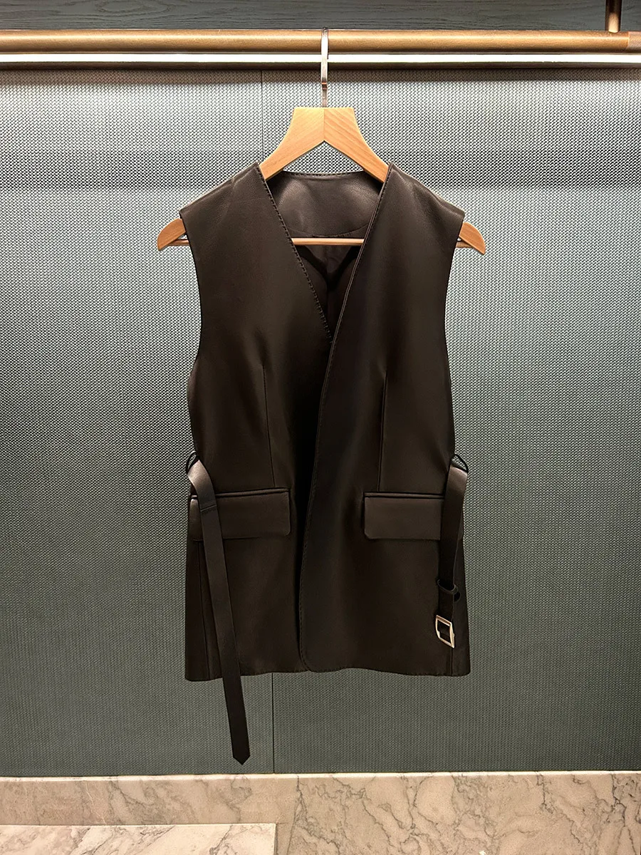 가을/겨울 패션 양가죽 정장 조끼 롱 여성용