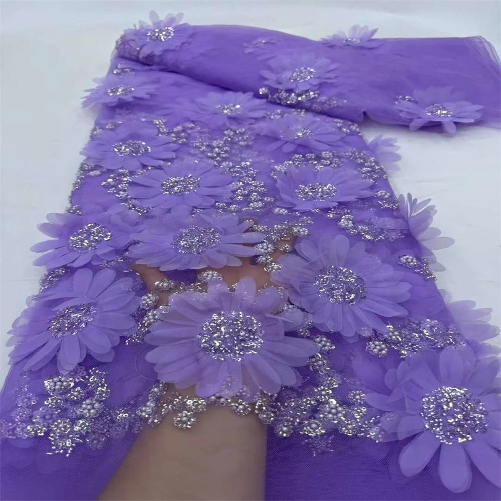 2024 di alta qualità elegante maglia francese ricamo Tulle 3D fiori tessuto africano tessuto di pizzo nigeriano per abito da festa di nozze 5Y