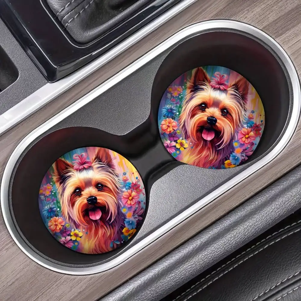 Colorful Yorkshire Terrier Neoprene Car Cup Cushion Non Slip Removable Absorber