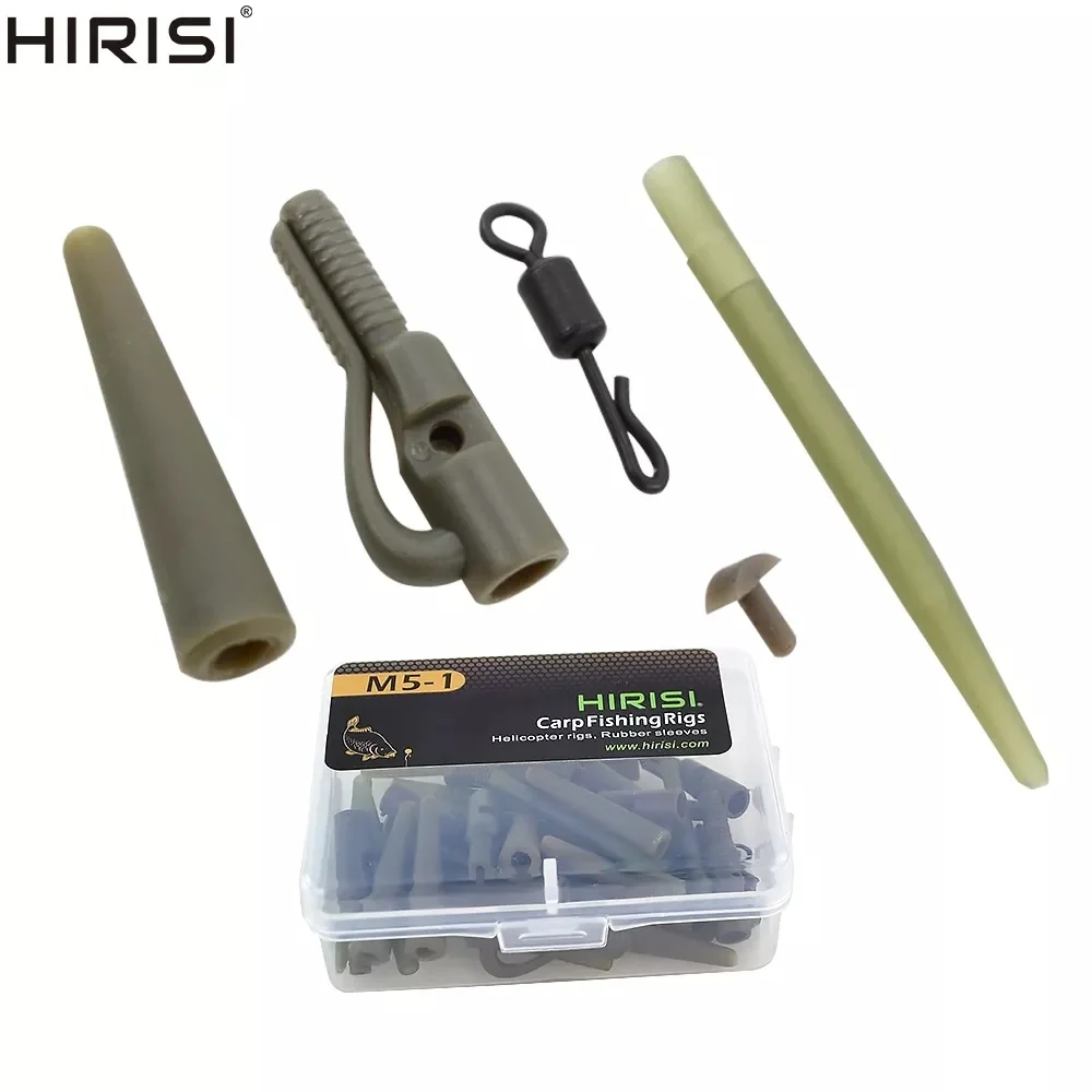 Hirisi 40pcs Clips de sécurité pêche carpe émerillons tail rubber manchon Anti-tangle accessoires de montages de pêche M5-1