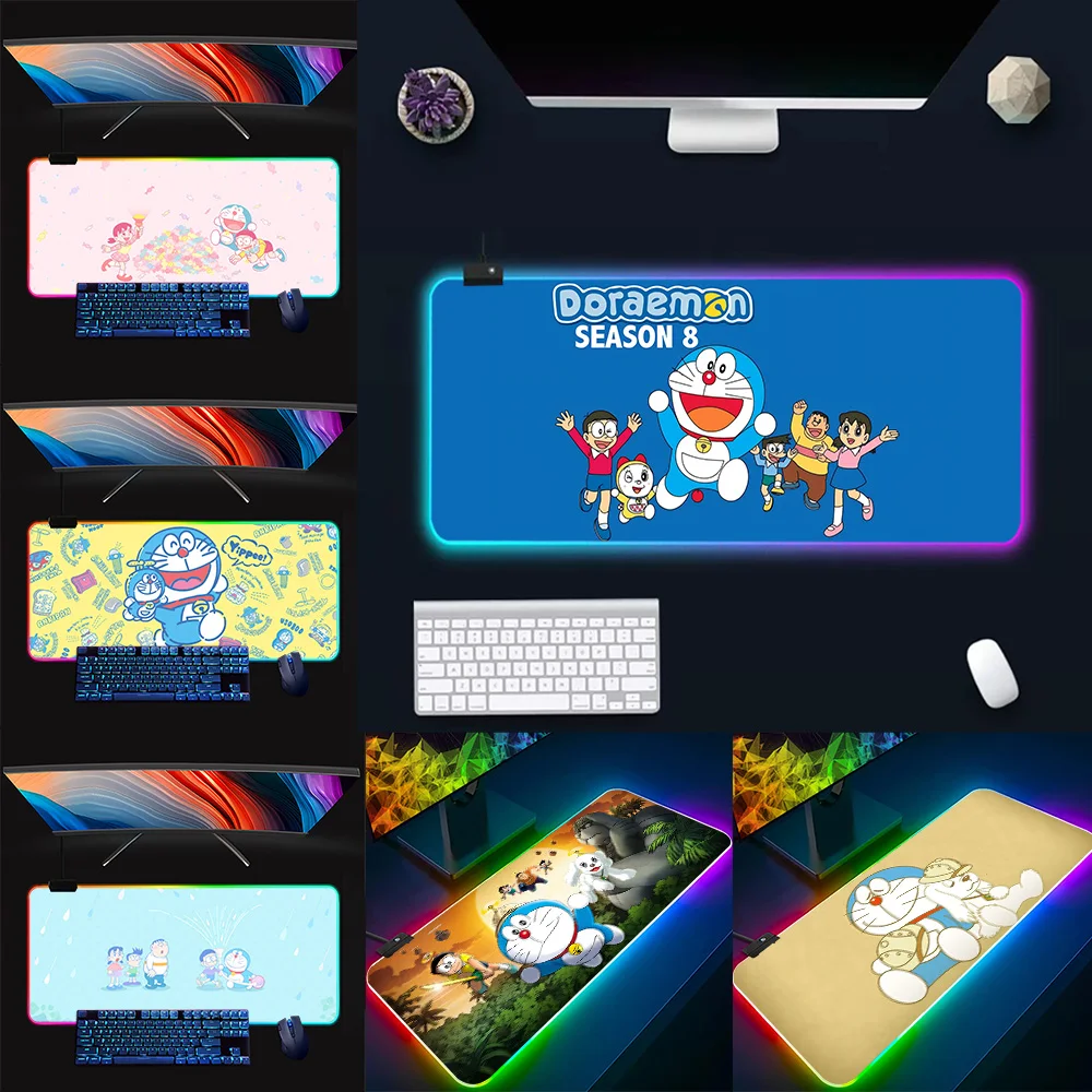 Cartoon D-Doraemons RGB Pc Gamer Keyboard Mouse Pad Mousepad LED Glowing Mouse Mats Rubber Gaming Computer Mausepad