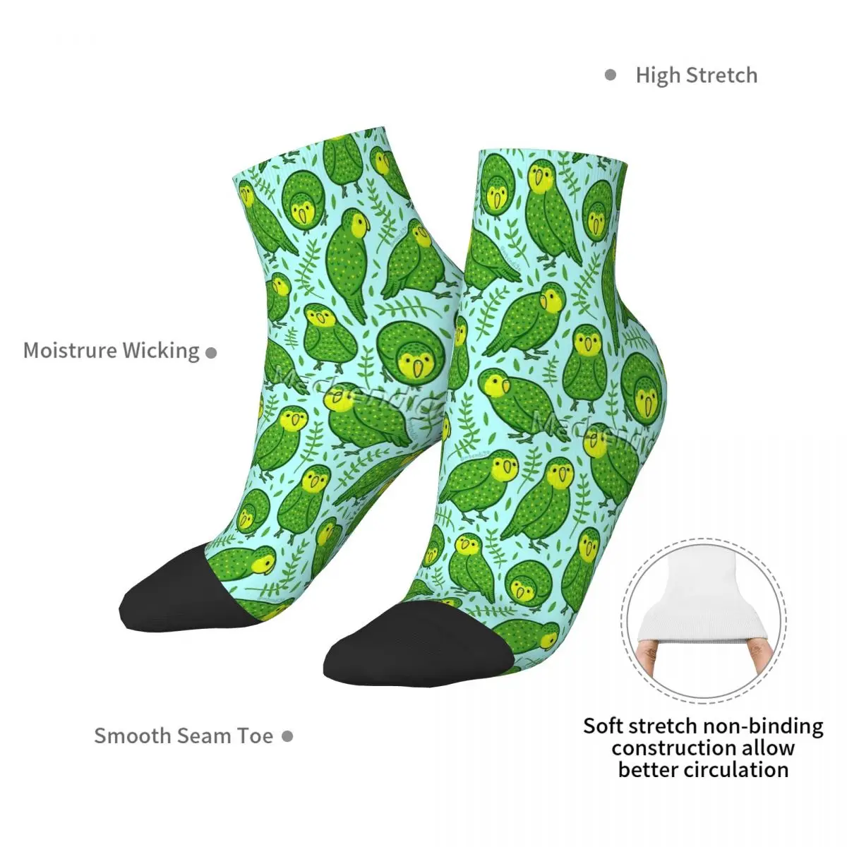 Green Kakapo Parrot Kaka Po Strigops Habroptila Bird Birds Ankle Socks Male Mens Women Summer Stockings Harajuku