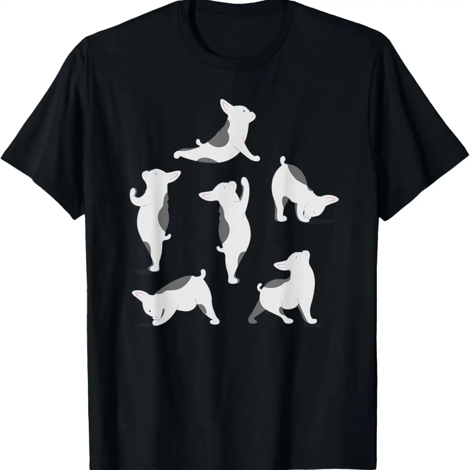 French Bulldog Yoga Poses Funny Cute Frenchie Dog Lover T Shirt vintage Washed designer clothes Casual Versatile Slightly
