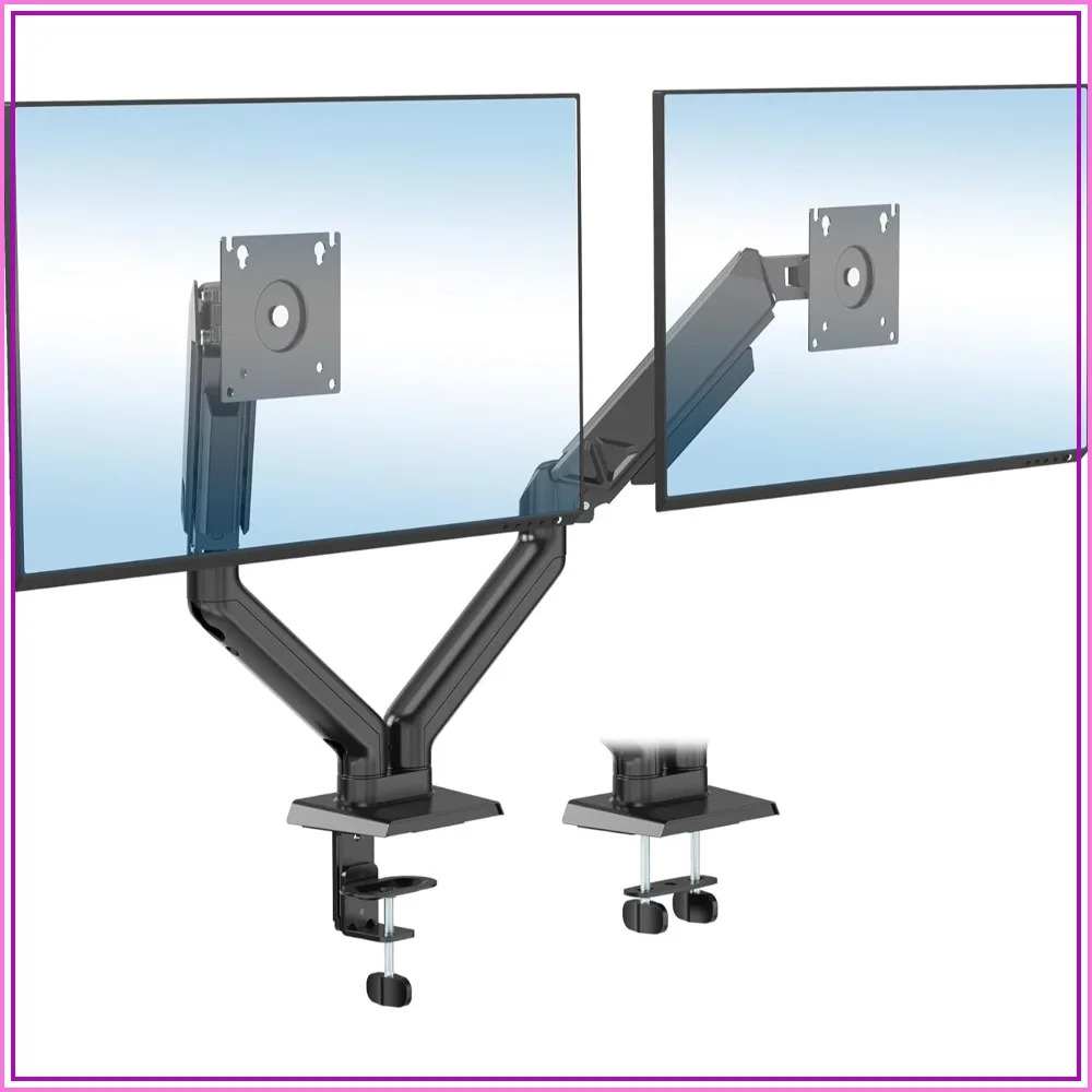Dual Monitor Mount, Full Motion Spring Arms, Fits 17-32" Screens up to 19.8 lbs Each, VESA 75x100, Tilt/Swivel/Rotate, Clamp/Grommet