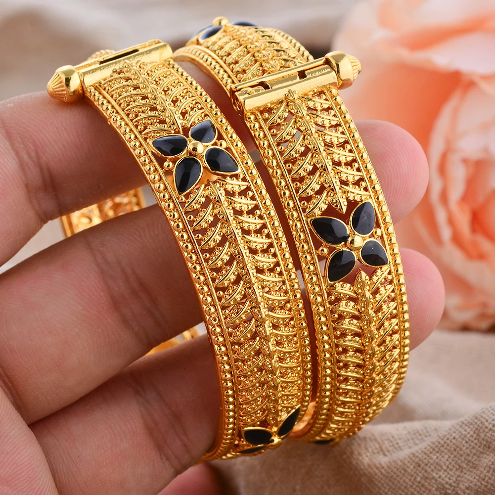 1 Stück 24K Goldfarbene Armreifen Arabische Äthiopische Nigerianische Bankett-Hochzeits-Armbänder Party-Choker Kupferschmuck Geschenke – Detail 1