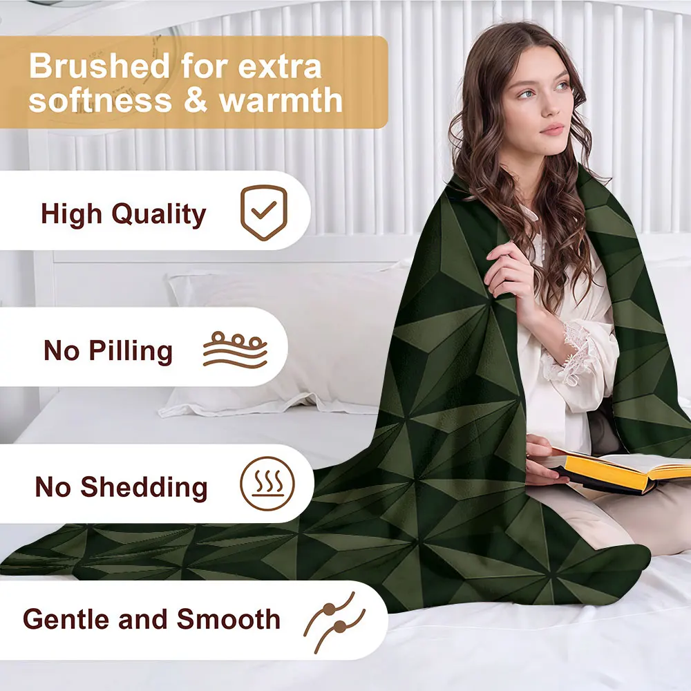 dark green 3d triangle Soft Warm Flannel Blanket Lightweight Cozy Christmas Halloween Home Decor Room