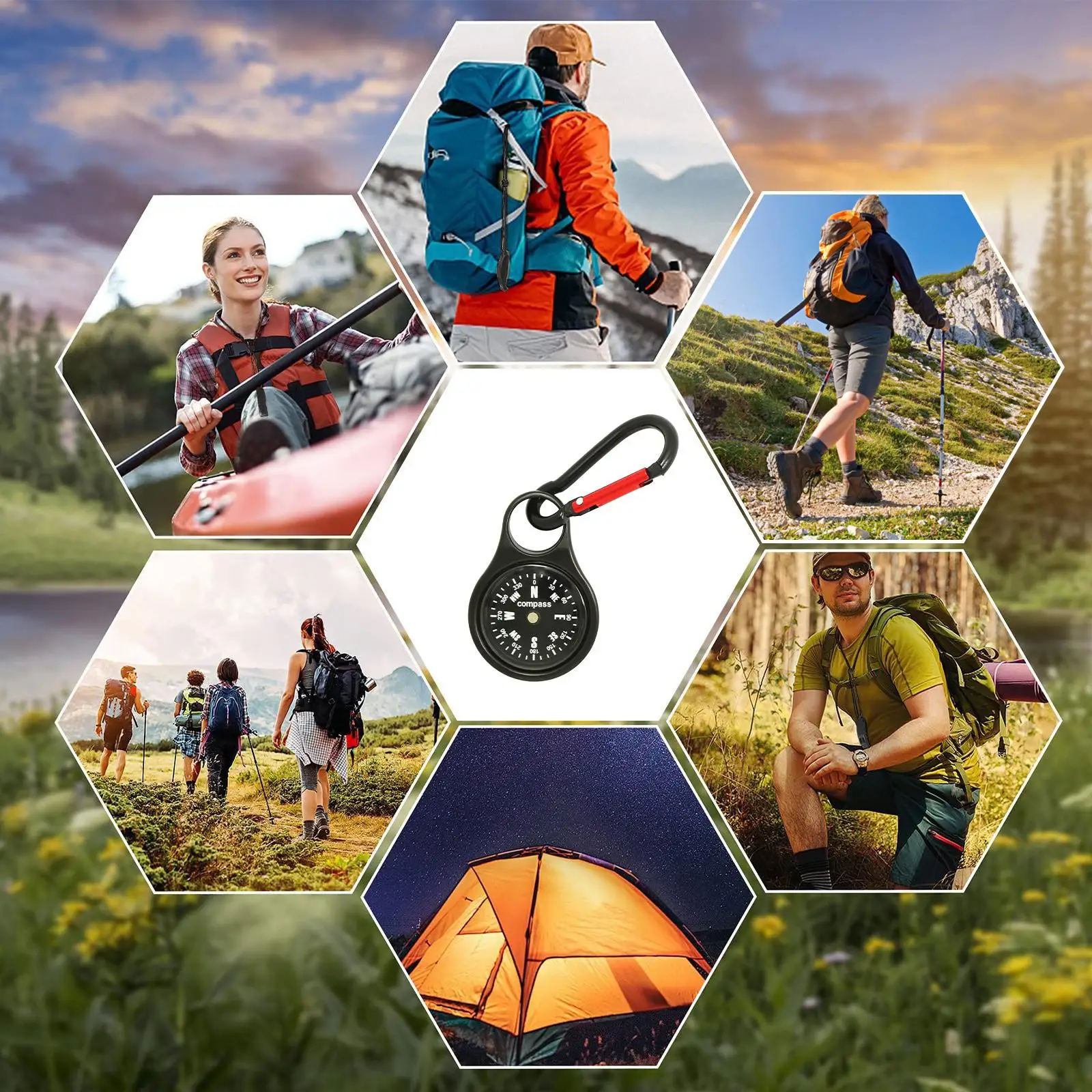 Compass Hiking High-Precision Portable Keychain Holder With Carabiner Navigation Compass For Camping Mountaineering Outdoor