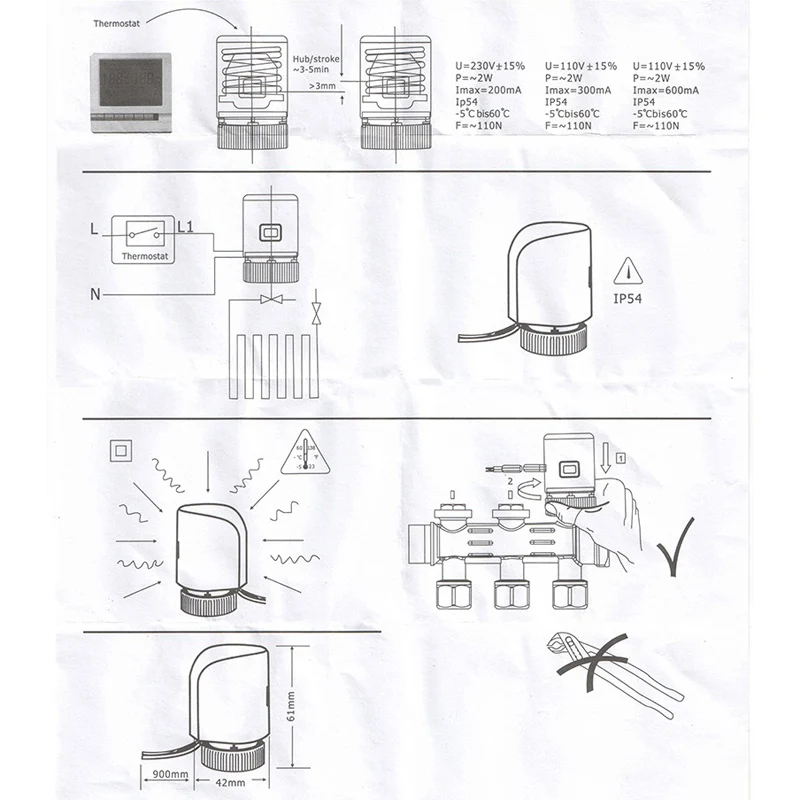 AC 230V NO NC Under Flooring Heating System Water Heating Normally Closed Open Heating Actuator