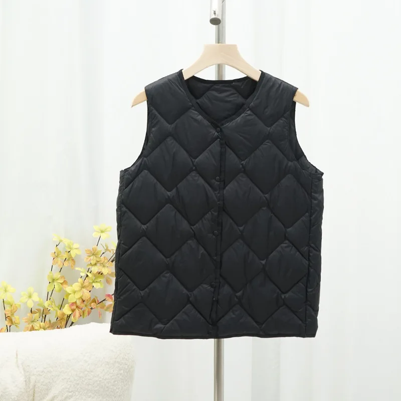 Giacca da donna ultraleggera in piuma d'anatra bianca con gilet lungo senza maniche Argyle Autunno Inverno 2025 Nuova moda cinese e coreana