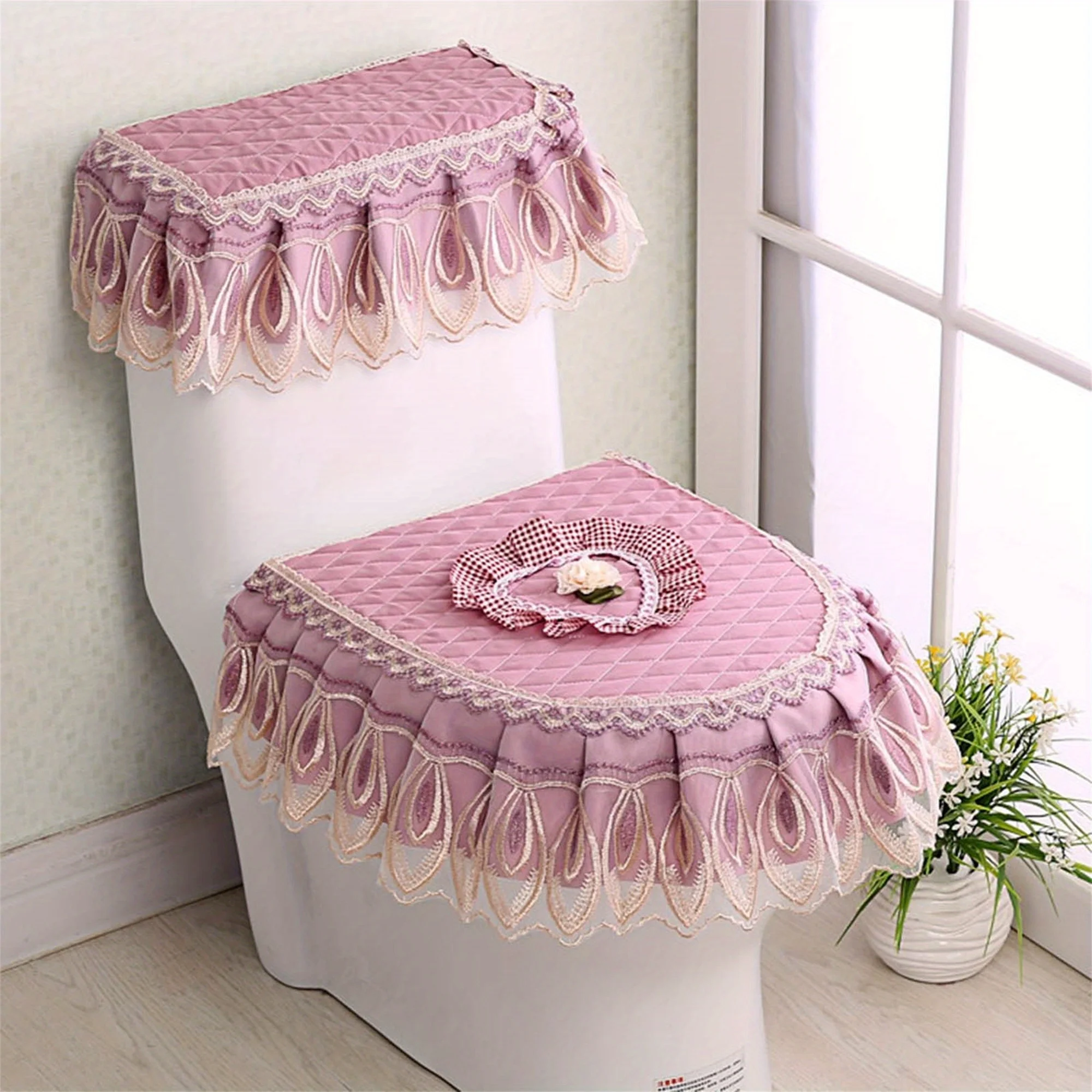 

Toilet Seat Cover Toilet Water Tank Cover Toilet Dust Cover Household Bathroom Detachable Cloth Bathroom Accessories