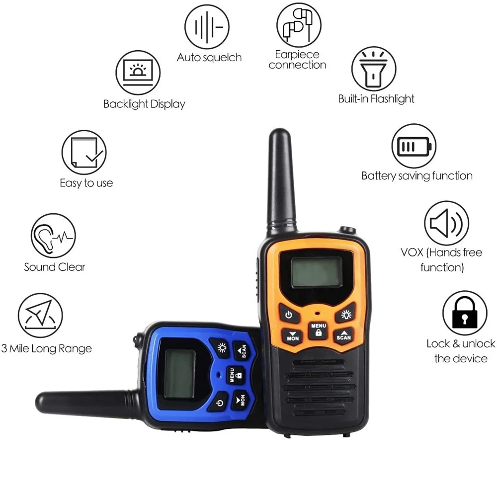 DUPILINK 2Pcs walkie talkies transceiver walkie-talkie 5 Miles 22CH VOX Flashlight LCD Two Way Radio portable radio transmitter