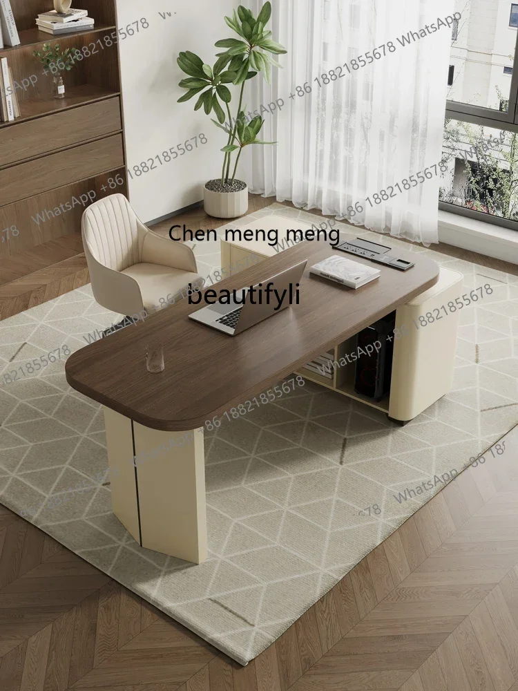 

Современный домашний рабочий стол из цельного дерева, седло из орехового дерева, кожаный компьютерный стол начальника