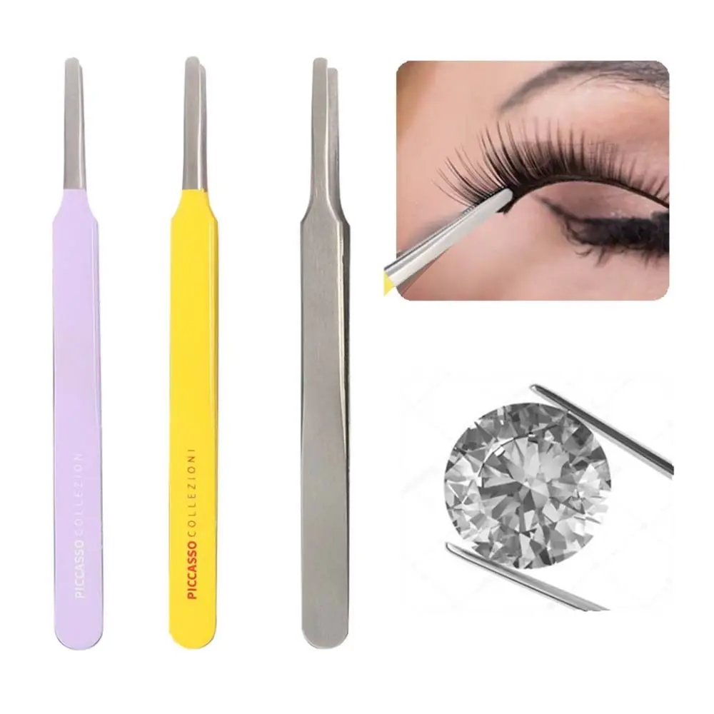 Pinzas multifuncionales de punta redonda para cejas, aplicador de pestañas postizas lisas de acero inoxidable, pinzas rectas de BeautyPrecision