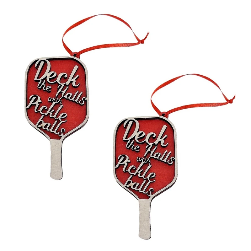 Pickleball Christmas Ornament, Deck The Hall With Pickle Balls Red Paddle, Hanging Tree Accessories