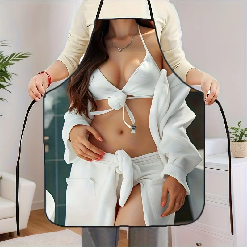 Sexy Woman White Lingerie Top Illusion Apron Waterproof Polyester Kitchen Cooking Baking BBQ Grill Party Gag Gift Home Decor