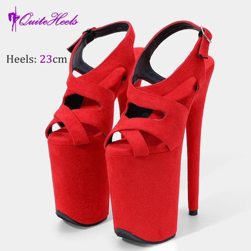 23CM High Heels Hot Hand-Made Suede Sexy Women'S Pole Shoes Stripper Heels Platform High Heel Sandals