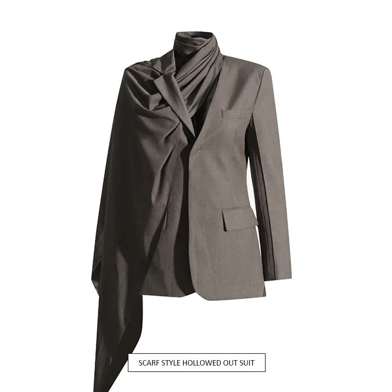 

SuperAen Temperament 2023 Autumn New High Street Style Design Spliced Shawl Multiple Wearing Blazer Women