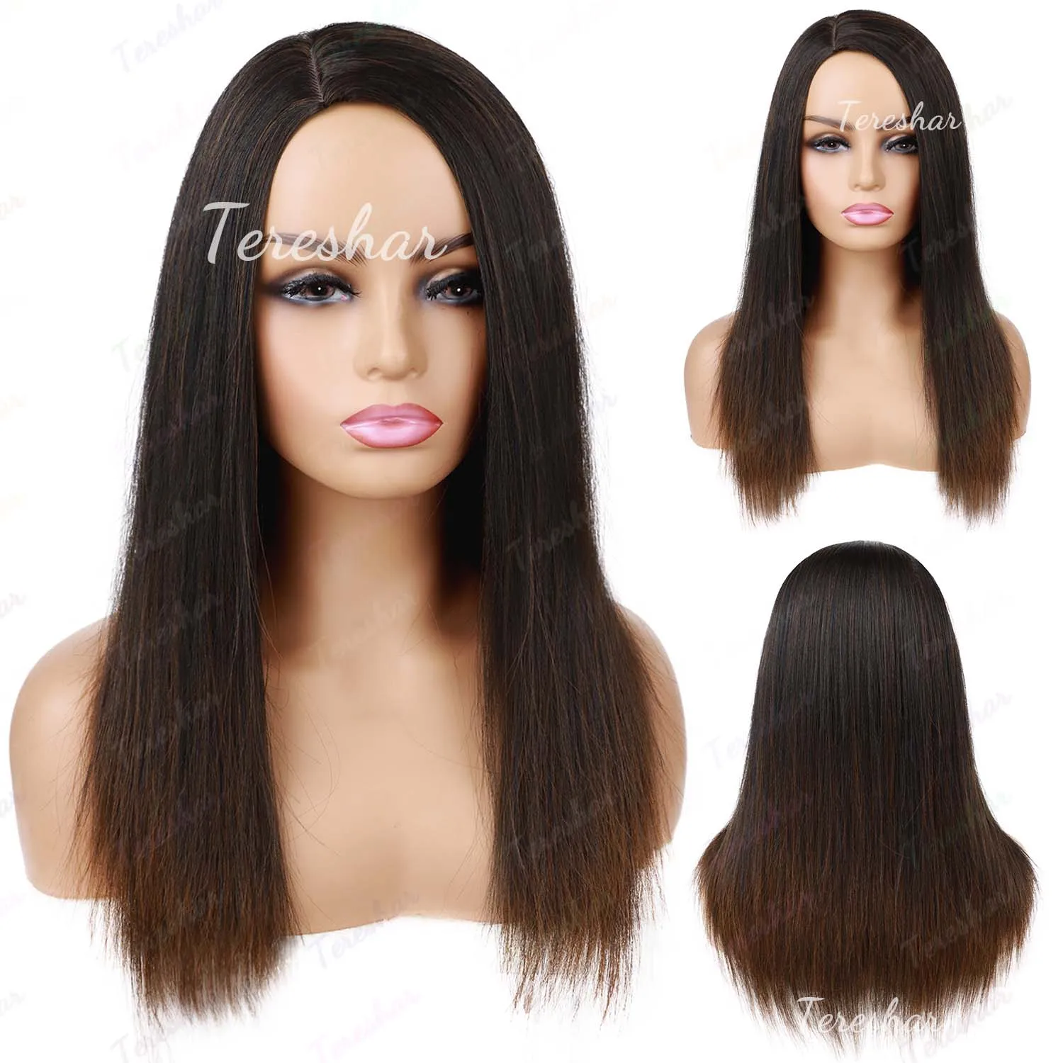 สังเคราะห์ Yaki Kinky ตรงวิกผมผู้หญิงสีดํา 20 "ผมธรรมชาติ Hairline วิกผม Kinky Curly ผมวิกผมนุ่มสําหรับทุกวัน